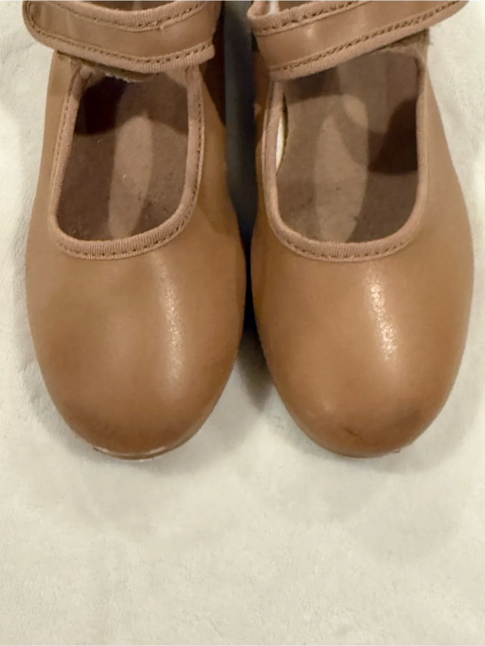 Girls Tan Mary Jane Tap Shoes with Hook-and-Loop Strap